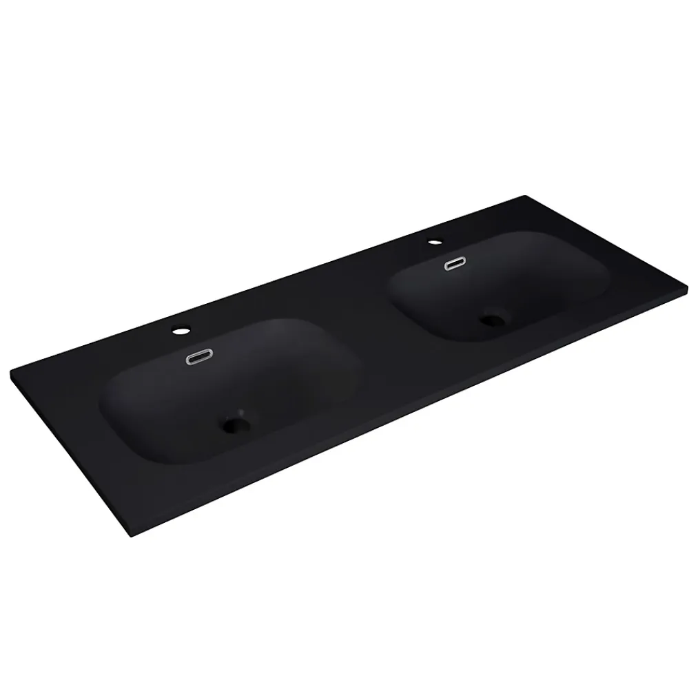 Plan Double Vasque|Mob-In Plan vasque intégré en résine de synthèse ENIO 140cm noir