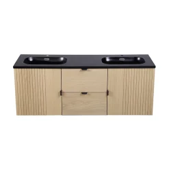 Plan Double Vasque|Mob-In Plan vasque intégré en résine de synthèse ENIO 140cm noir