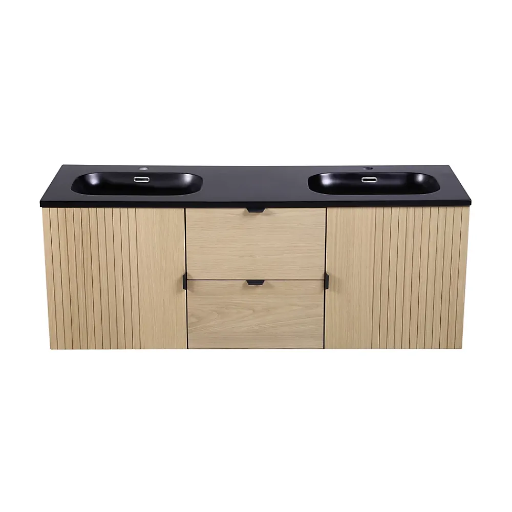 Plan Double Vasque|Mob-In Plan vasque intégré en résine de synthèse ENIO 140cm noir