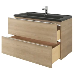 Plan Simple Vasque|GoodHome Plan vasque l.100 cm Nira en porcelaine vitrifié coloris noir