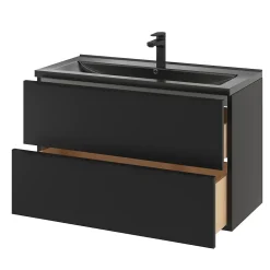 Plan Simple Vasque|GoodHome Plan vasque l.100 cm Nira en porcelaine vitrifié coloris noir