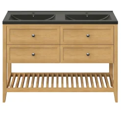 Plan Simple Vasque|GoodHome Plan vasque l.100 cm Nira en porcelaine vitrifié coloris noir