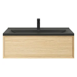 Plan Simple Vasque|GoodHome Plan vasque l.100 cm Nira en porcelaine vitrifié coloris noir