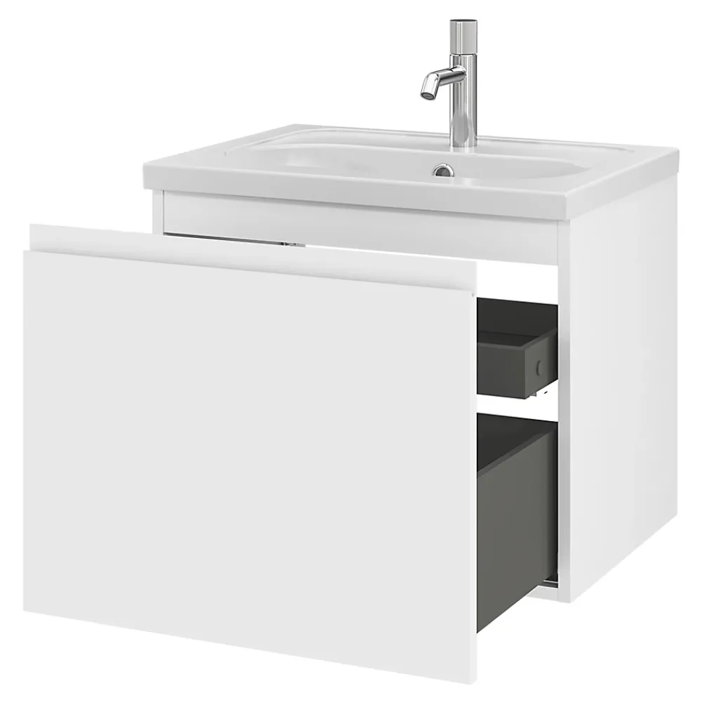 GoodHome Plan vasque l.60,6 x H.12,3 x P.45,2 cm, en céramique blanche, levanna