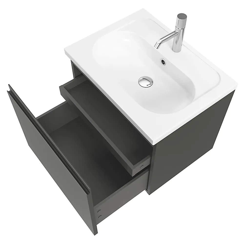 GoodHome Plan vasque l.60,6 x H.12,3 x P.45,2 cm, en céramique blanche, levanna