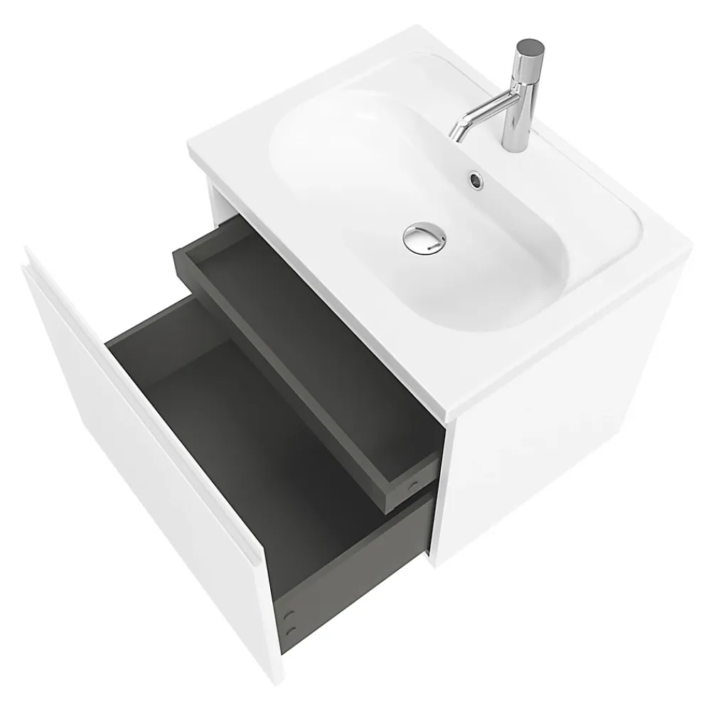 GoodHome Plan vasque l.60,6 x H.12,3 x P.45,2 cm, en céramique blanche, levanna