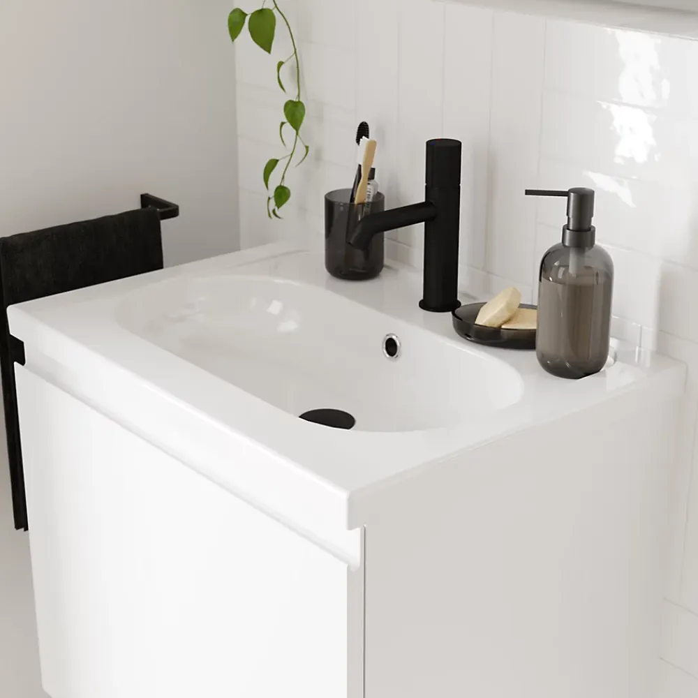 GoodHome Plan vasque l.60,6 x H.12,3 x P.45,2 cm, en céramique blanche, levanna
