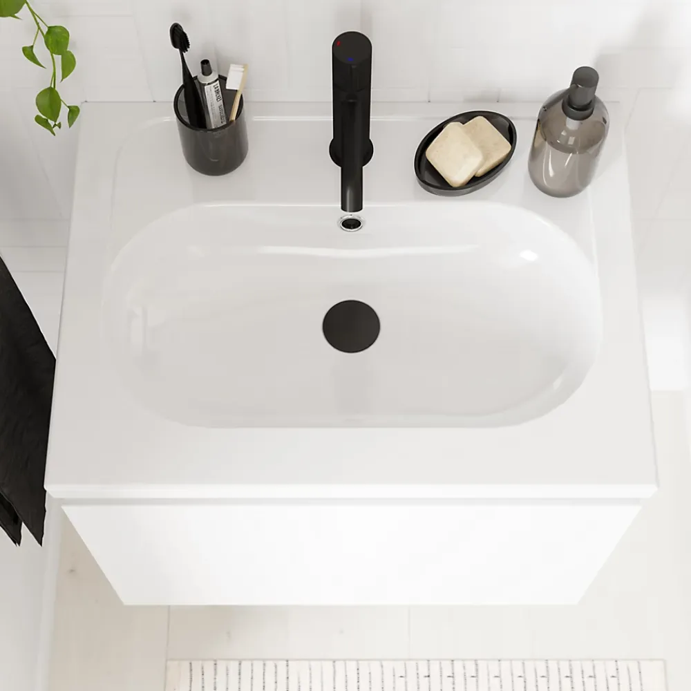 GoodHome Plan vasque l.60,6 x H.12,3 x P.45,2 cm, en céramique blanche, levanna