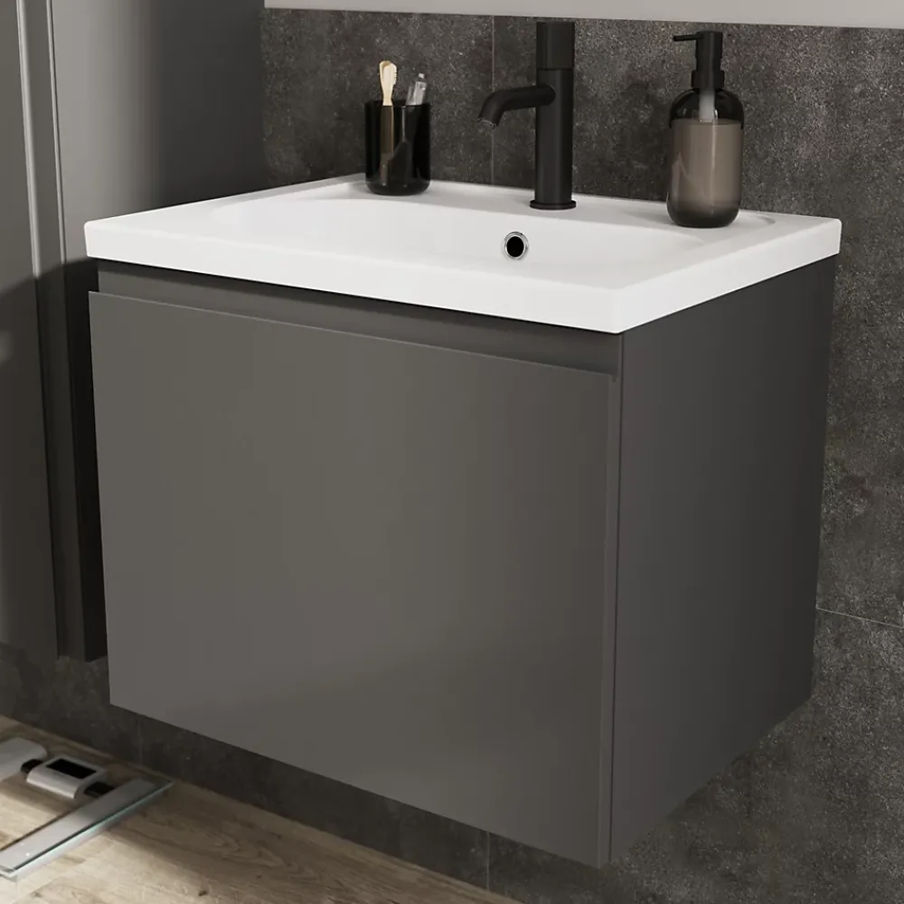 GoodHome Plan vasque l.60,6 x H.12,3 x P.45,2 cm, en céramique blanche, levanna