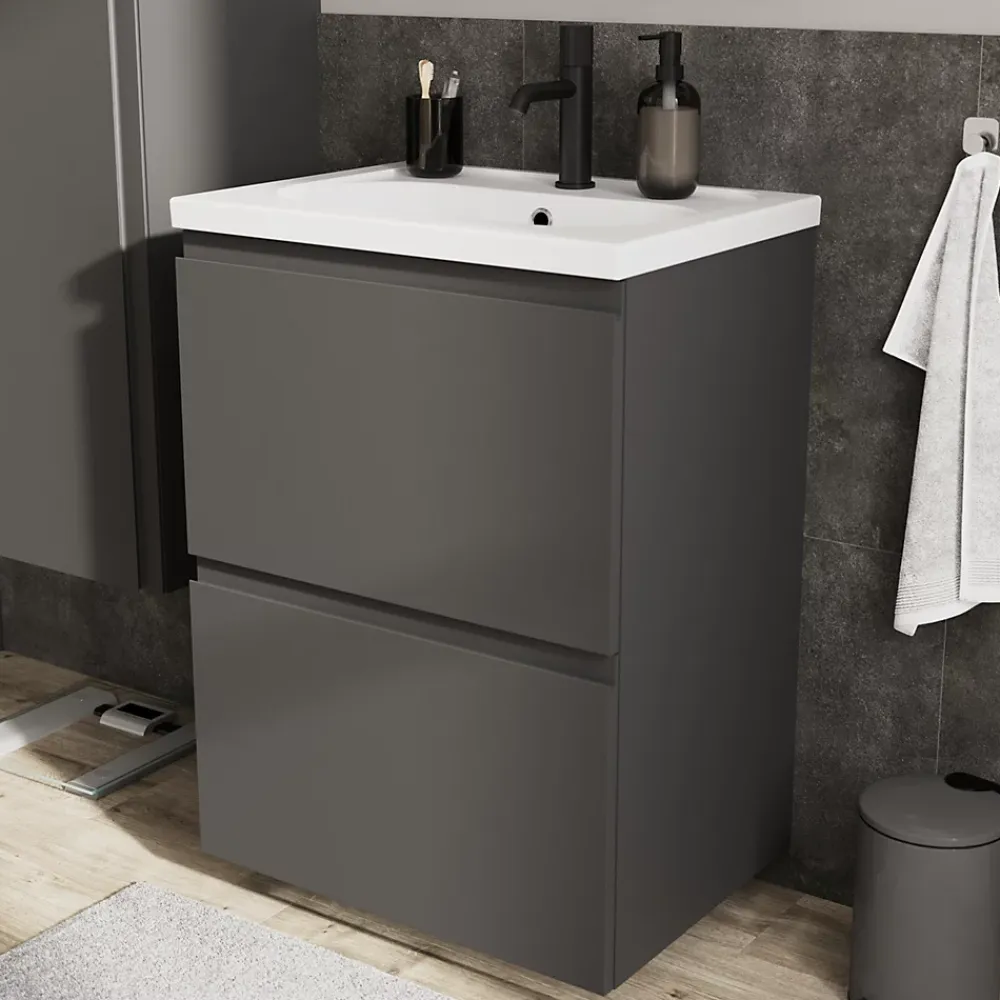 GoodHome Plan vasque l.60,6 x H.12,3 x P.45,2 cm, en céramique blanche, levanna