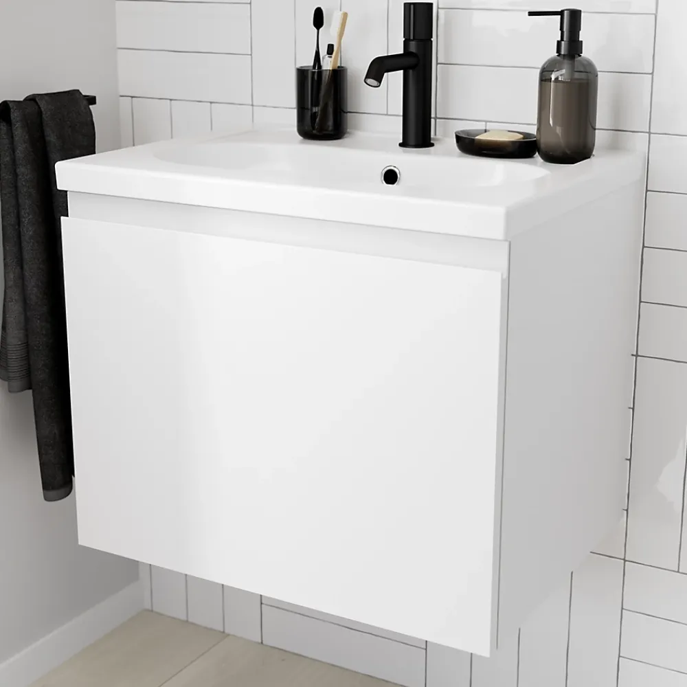 GoodHome Plan vasque l.60,6 x H.12,3 x P.45,2 cm, en céramique blanche, levanna