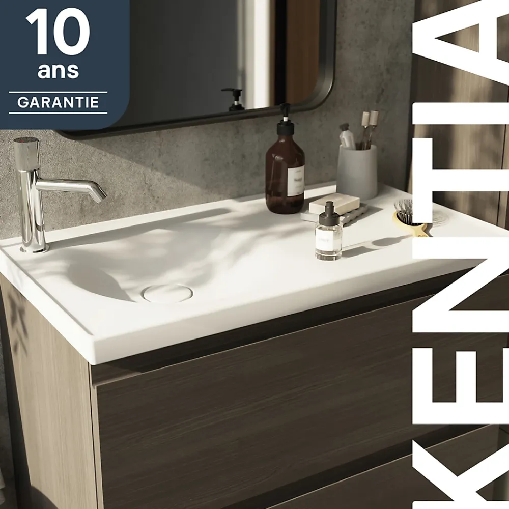 GoodHome Plan vasque l.80 x P.45 cm en céramique avec plage de dépose à droite, blanc, Kentia