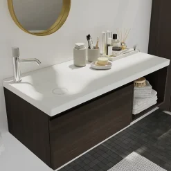 Plan Simple Vasque|GoodHome Plan vasque l.100 x P.45 cm en céramique avec plage de dépose à droite, blanc, Kentia