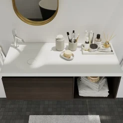 Plan Simple Vasque|GoodHome Plan vasque l.100 x P.45 cm en céramique avec plage de dépose à droite, blanc, Kentia