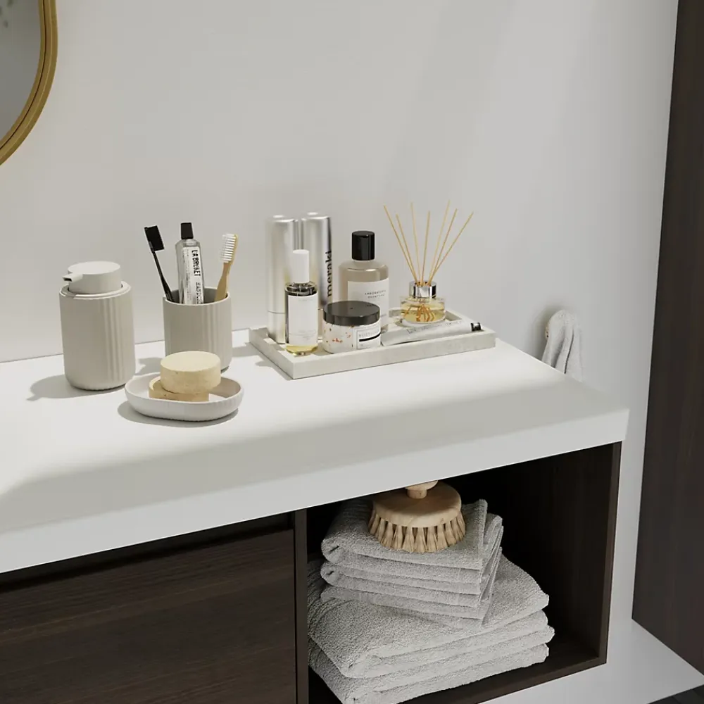 Plan Simple Vasque|GoodHome Plan vasque l.100 x P.45 cm en céramique avec plage de dépose à droite, blanc, Kentia