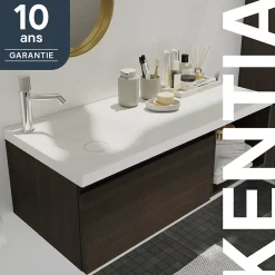 Plan Simple Vasque|GoodHome Plan vasque l.100 x P.45 cm en céramique avec plage de dépose à droite, blanc, Kentia