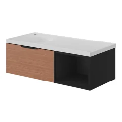 Plan Simple Vasque|GoodHome Plan vasque l.100 x P.45 cm en céramique avec plage de dépose à droite, blanc, Kentia