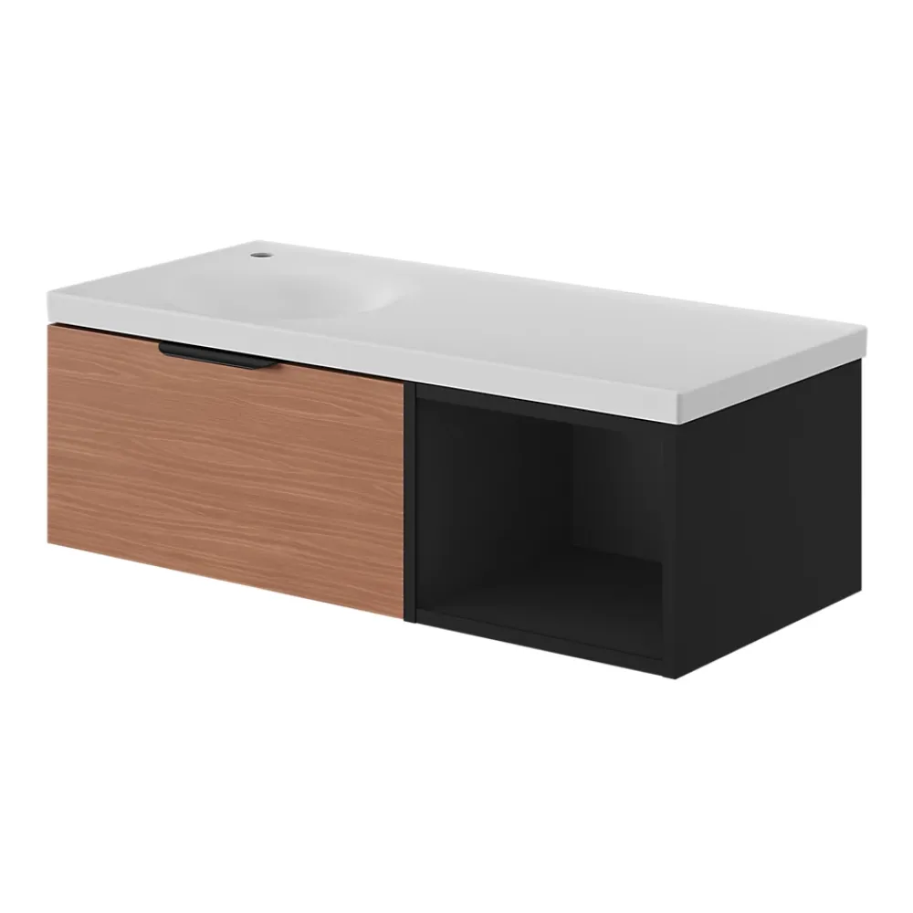 Plan Simple Vasque|GoodHome Plan vasque l.100 x P.45 cm en céramique avec plage de dépose à droite, blanc, Kentia