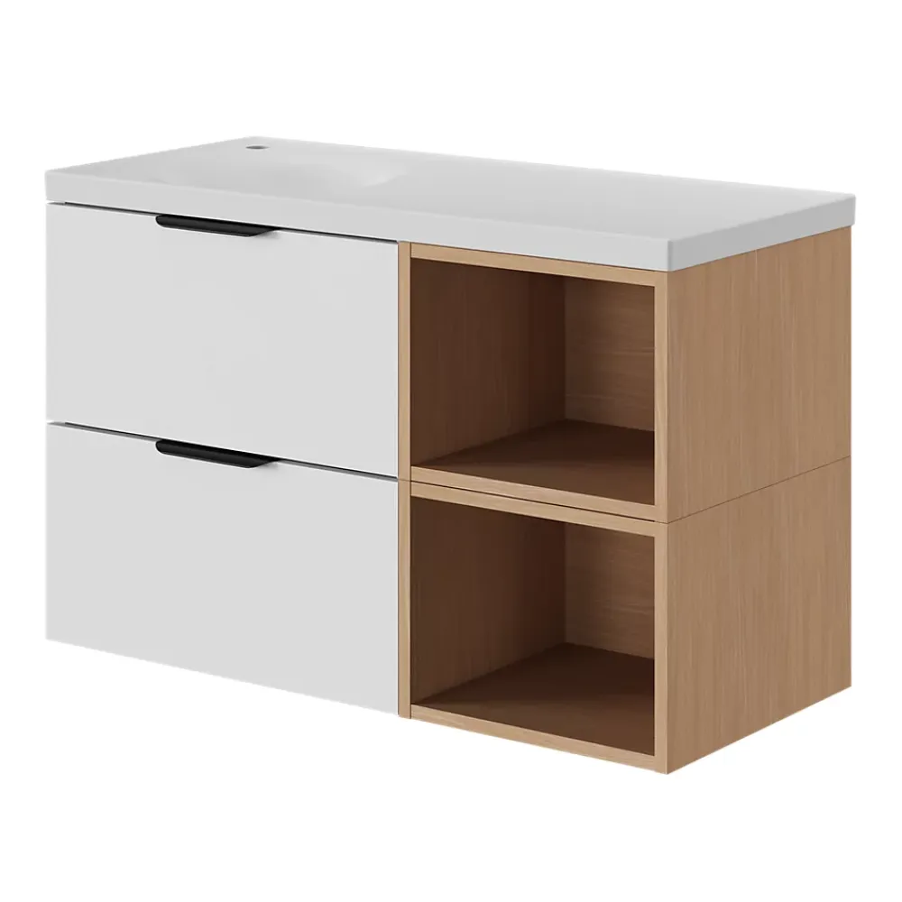 Plan Simple Vasque|GoodHome Plan vasque l.100 x P.45 cm en céramique avec plage de dépose à droite, blanc, Kentia