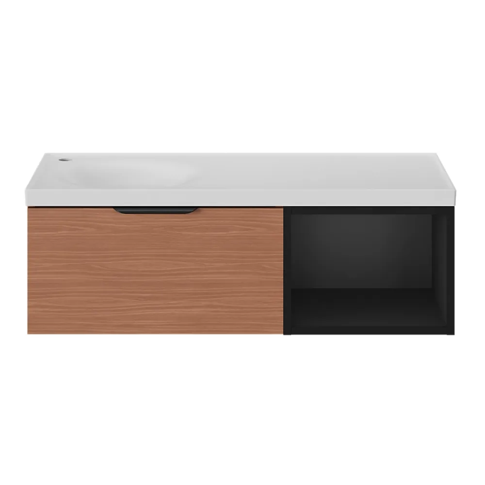 Plan Simple Vasque|GoodHome Plan vasque l.100 x P.45 cm en céramique avec plage de dépose à droite, blanc, Kentia