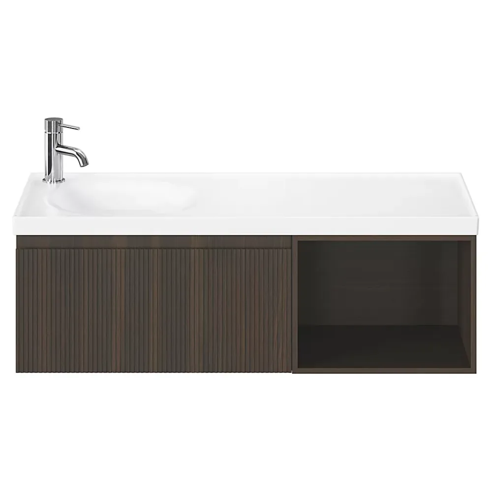 Plan Simple Vasque|GoodHome Plan vasque l.100 x P.45 cm en céramique avec plage de dépose à droite, blanc, Kentia
