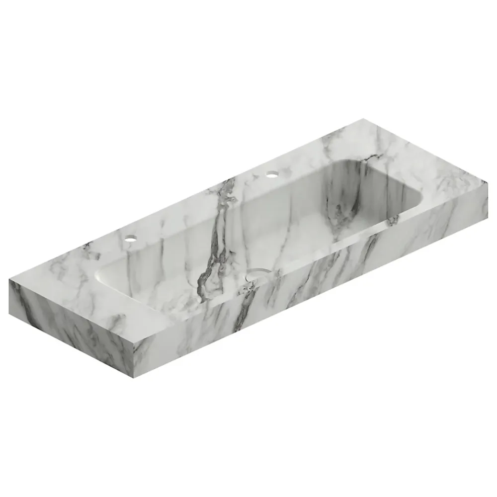 Plan Double Vasque|Ipiemme SRL Plan vasque L.120 x P.45,3 x H.10 cm, finition blanc veiné, Stonetec