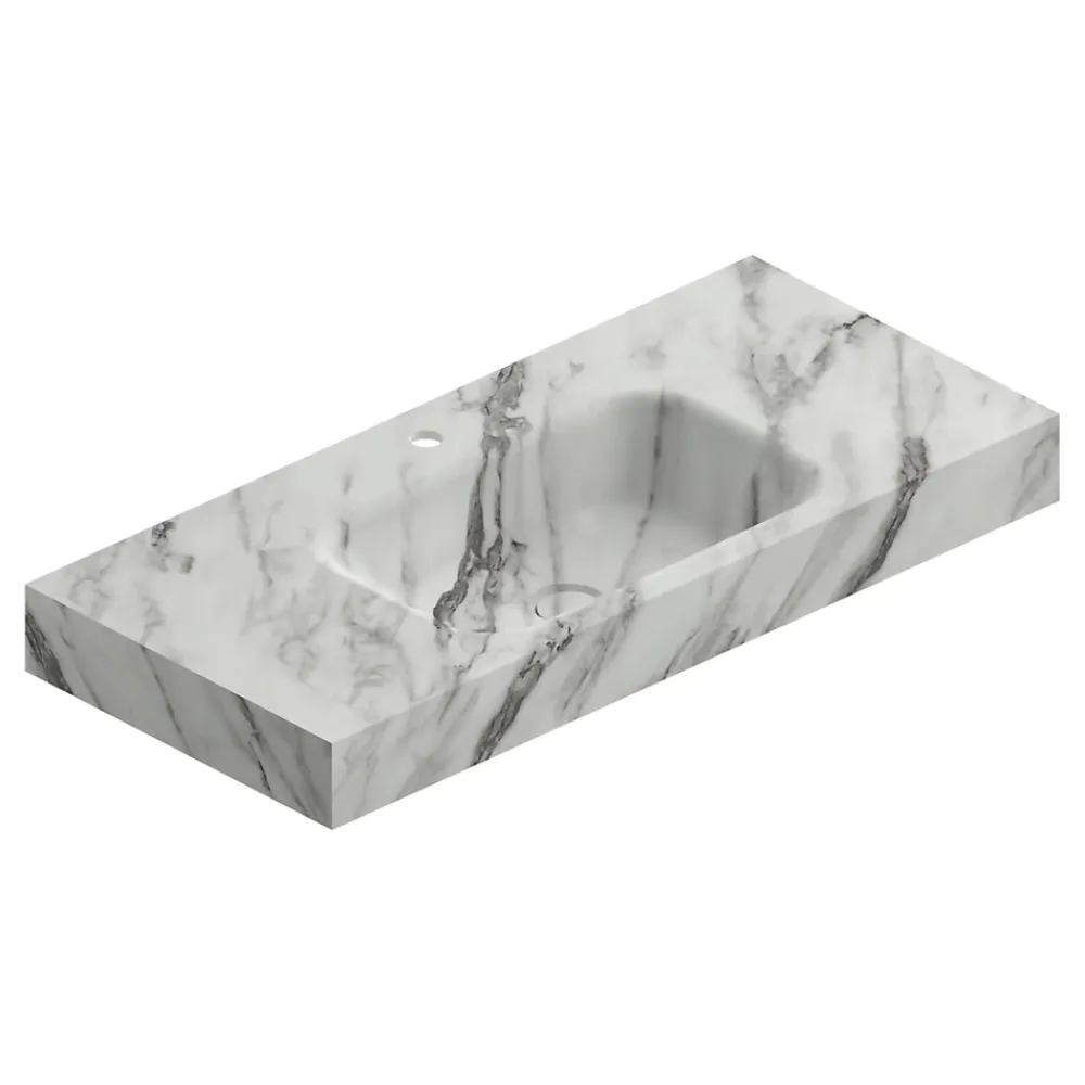 Ipiemme SRL Plan vasque L.100 x P.45,3 x H.10 cm, finition blanc veiné, Stonetec