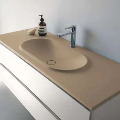 Poalgi Plan vasque lavabo résine Wraitom 100x46 cm beige albero série Bül