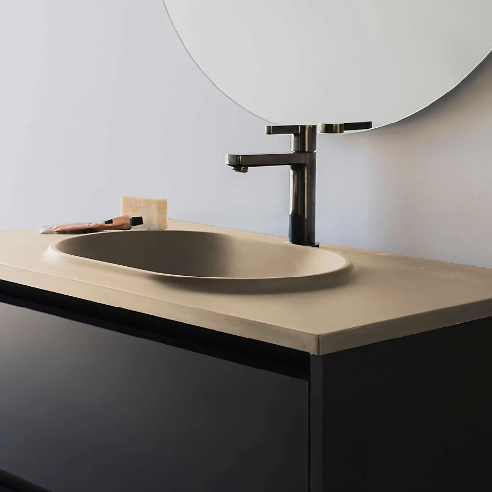 Poalgi Plan vasque lavabo résine Wraitom 100x46 cm beige albero série Bül