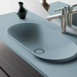 Poalgi Plan vasque lavabo résine Wraitom 80x46 cm vert liquen série Bül