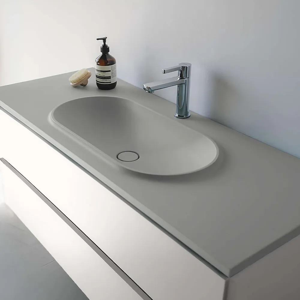 Poalgi Plan vasque lavabo résine Wraitom 100x46 cm gris humo série Bül