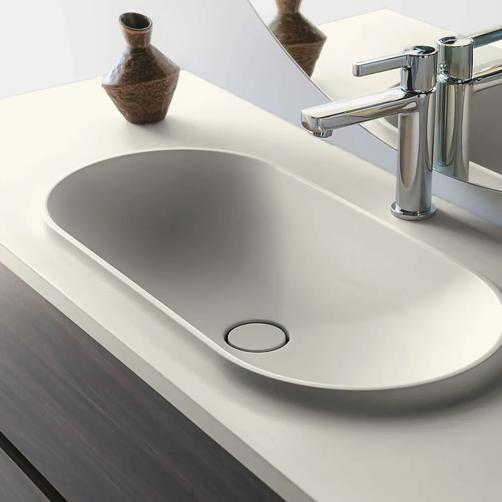 Poalgi Plan vasque lavabo résine Wraitom 100x46 cm blanc marfil série Bül