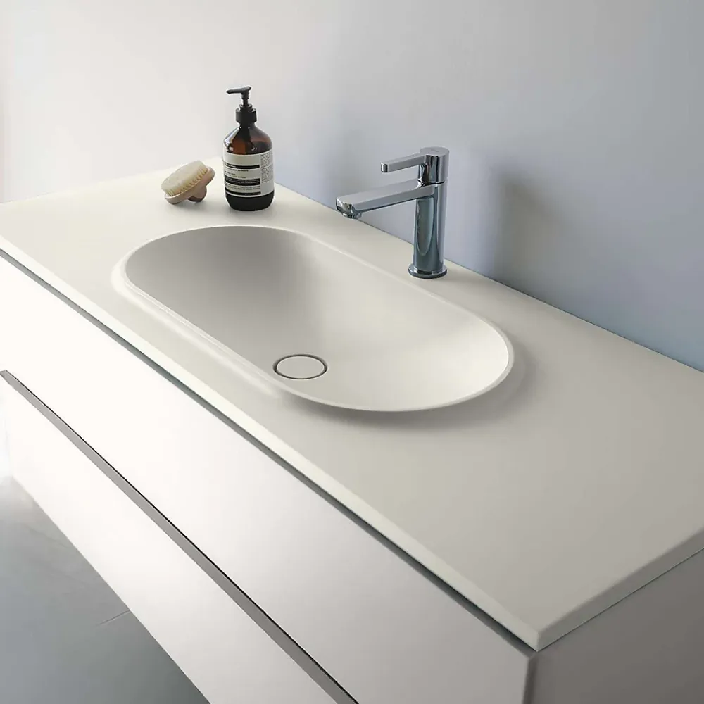 Poalgi Plan vasque lavabo résine Wraitom 100x46 cm blanc marfil série Bül