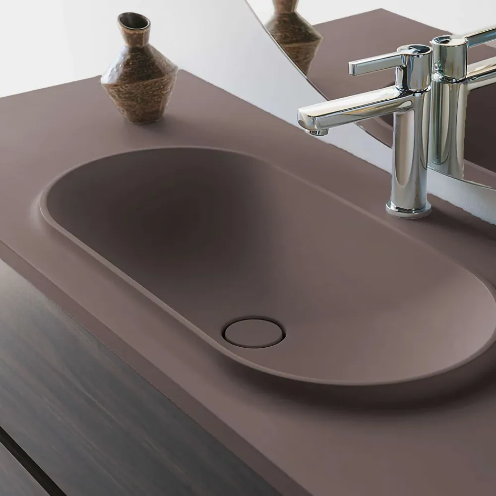 Poalgi Plan vasque lavabo résine Wraitom 100x46 cm marron tundra série Bül