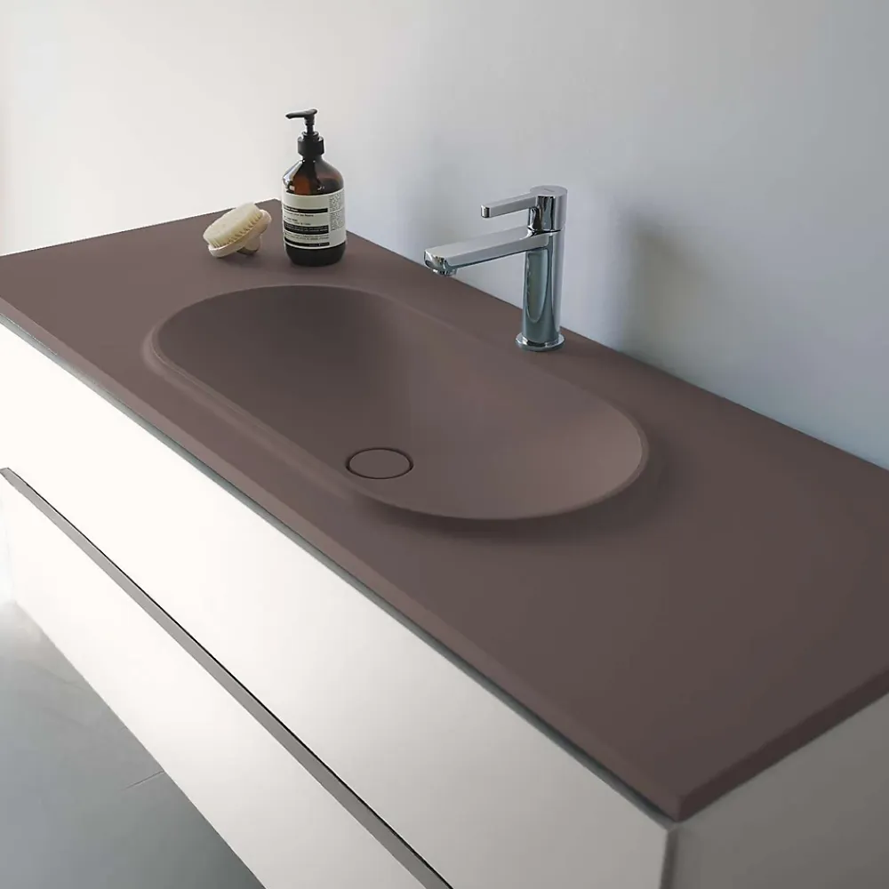 Poalgi Plan vasque lavabo résine Wraitom 100x46 cm marron tundra série Bül