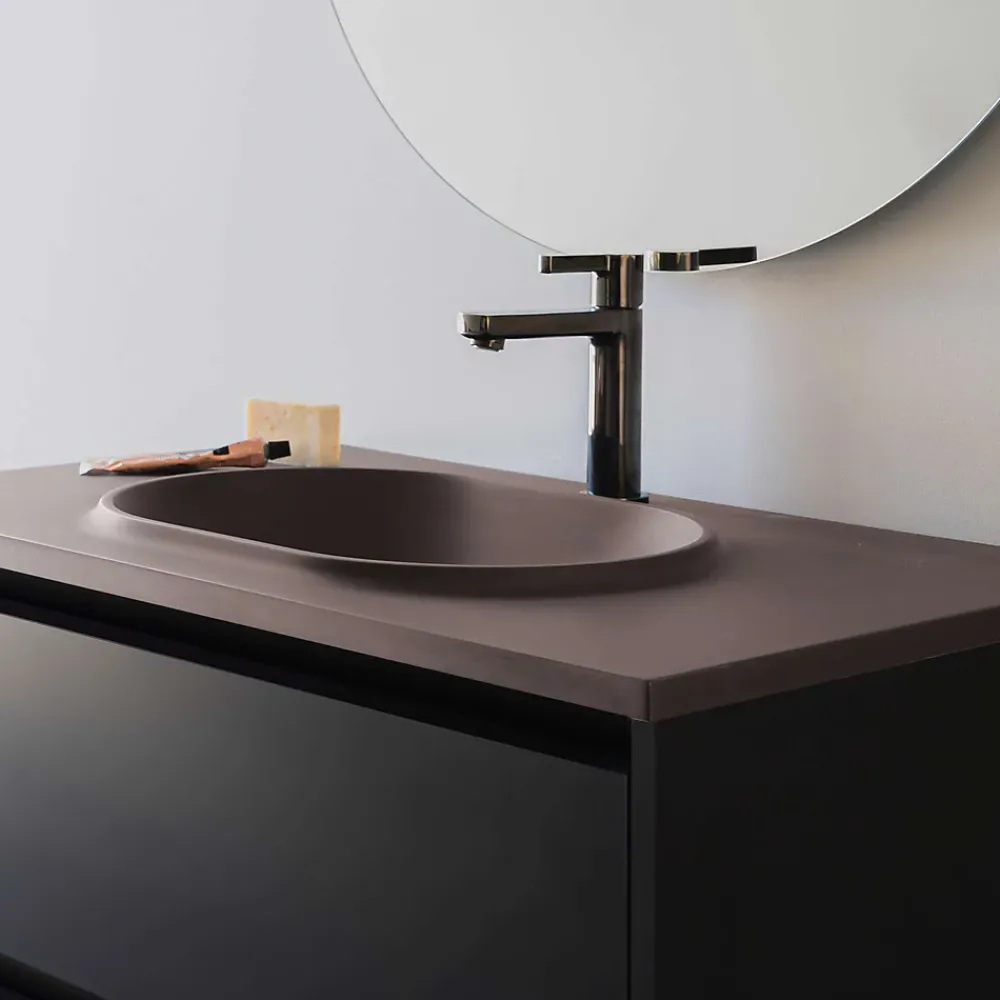 Poalgi Plan vasque lavabo résine Wraitom 100x46 cm marron tundra série Bül