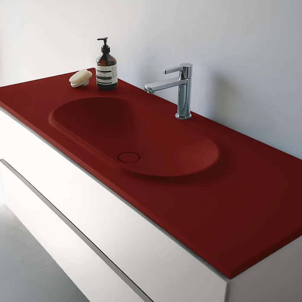 Poalgi Plan vasque lavabo résine Wraitom 120x46 cm rouge tassili série Bül