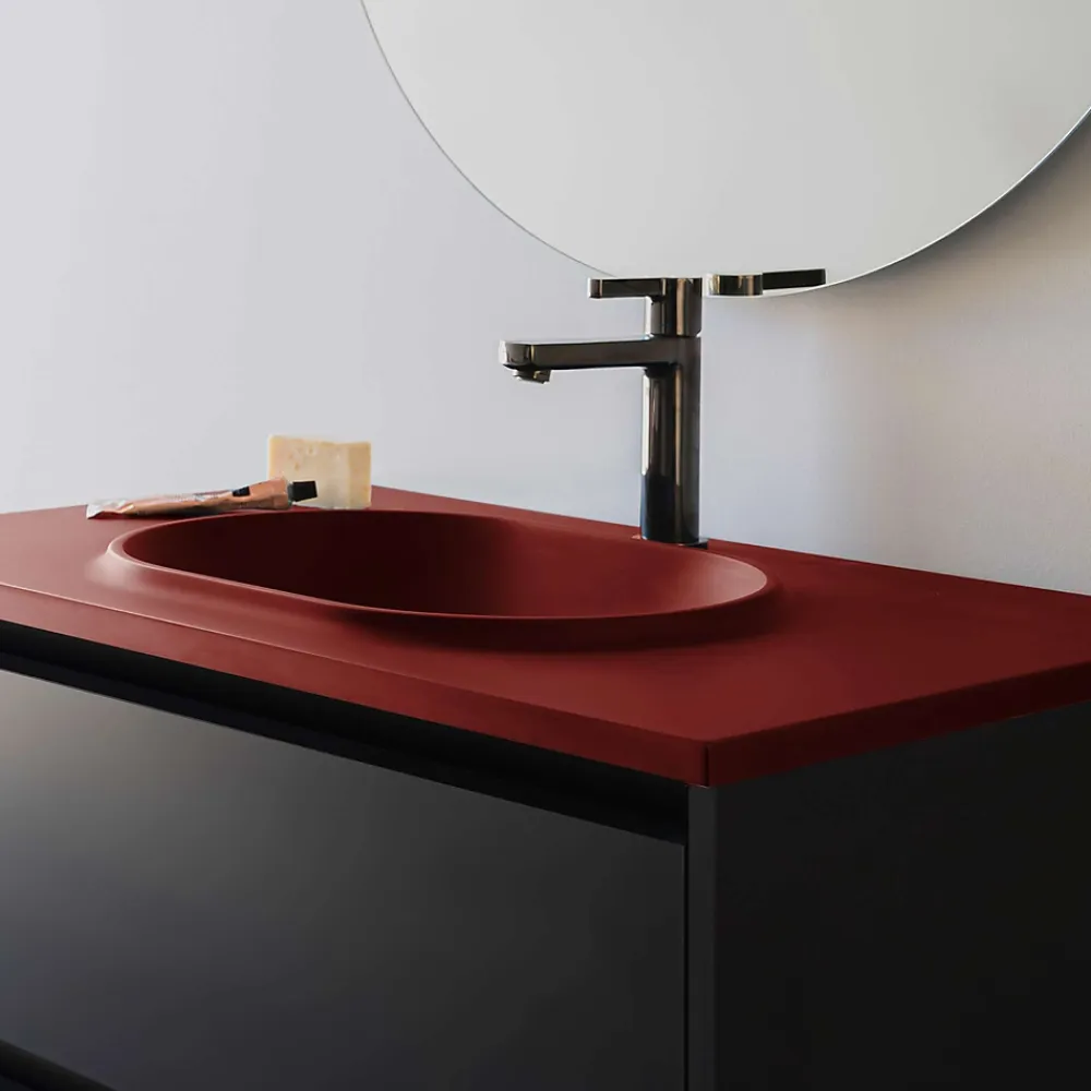 Poalgi Plan vasque lavabo résine Wraitom 120x46 cm rouge tassili série Bül