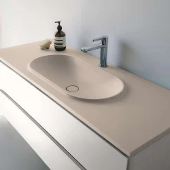 Poalgi Plan vasque lavabo résine Wraitom 100x46 cm blanc perle série Bül