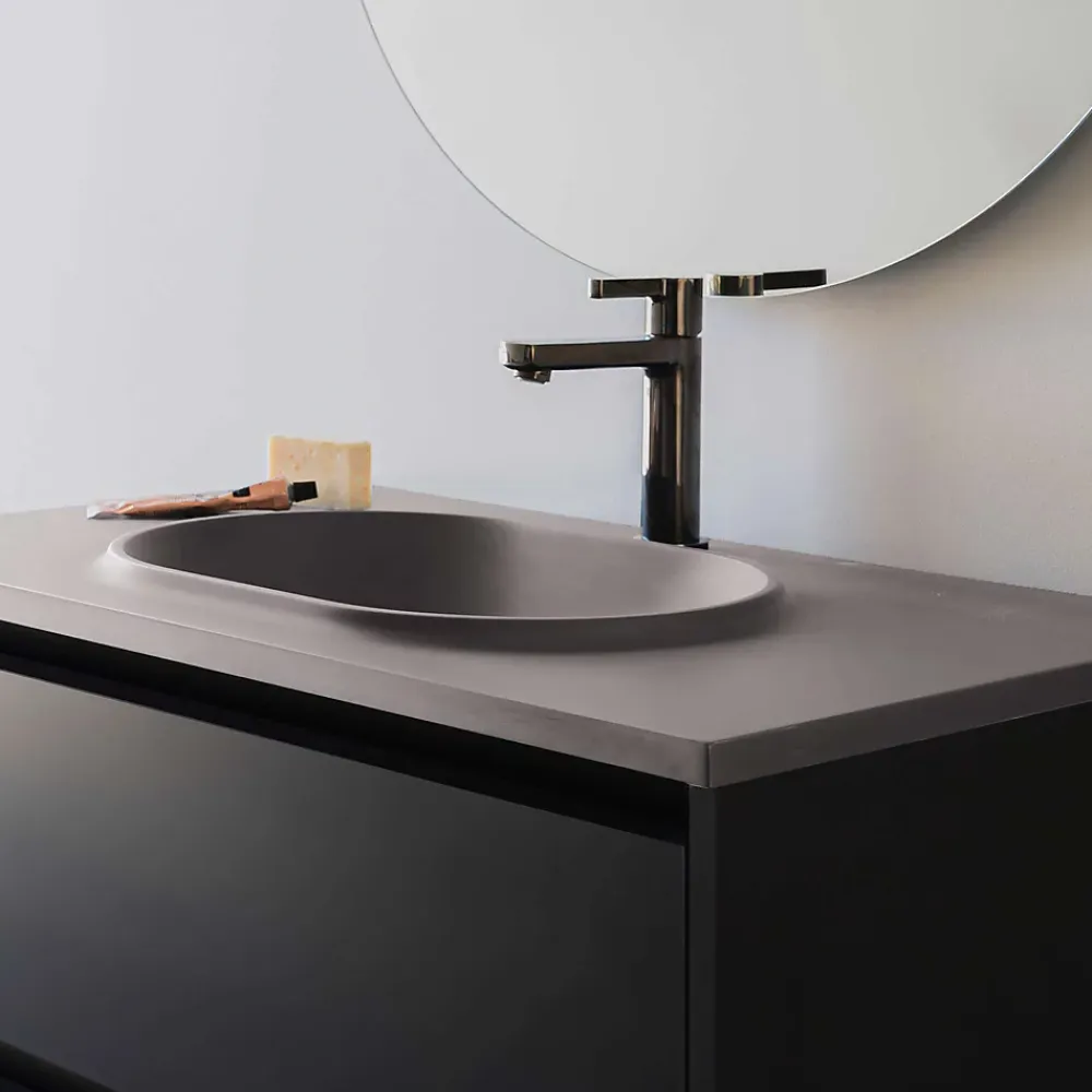Plan Simple Vasque|Poalgi Plan vasque lavabo résine Wraitom 80x46 cm gris concret série Bül