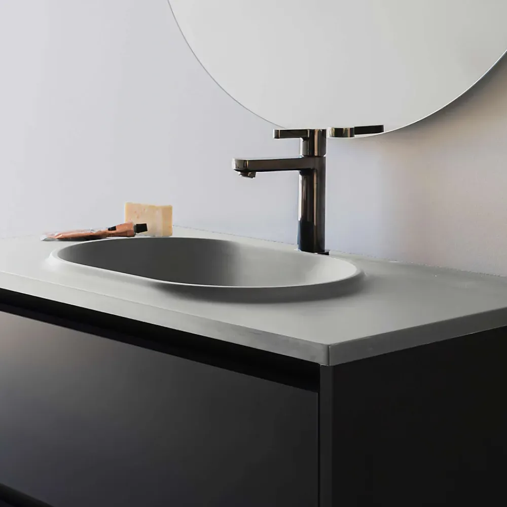 Poalgi Plan vasque lavabo résine Wraitom 80x46 cm gris humo série Bül