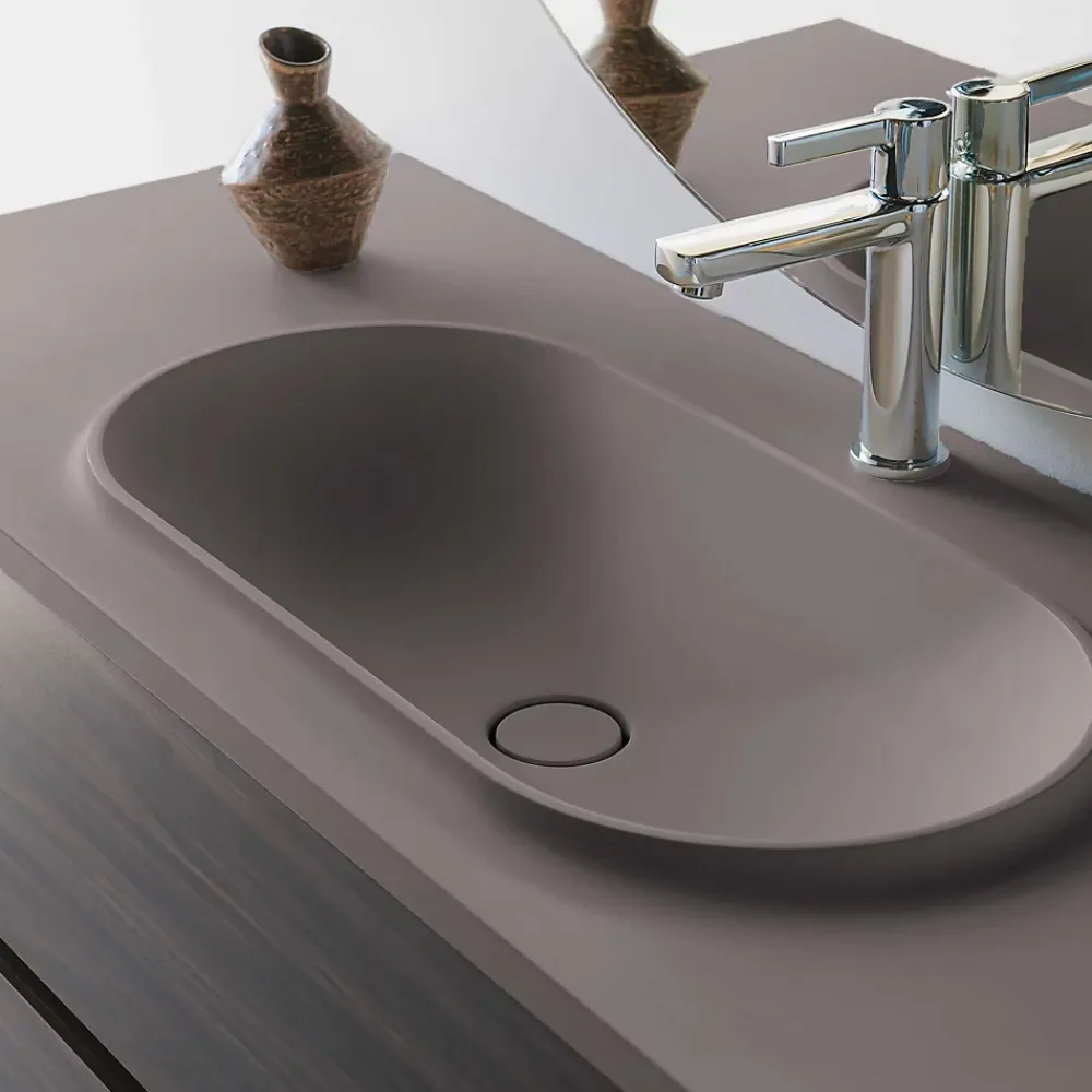 Poalgi Plan vasque lavabo résine Wraitom 100x46 cm gris concret série Bül