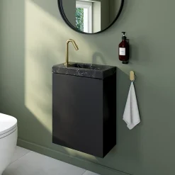Homesight Plan vasque lave-mains en céramique l.44,2 x H.5 x P.23,2 cm, effet marbre noir,