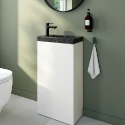 Homesight Plan vasque lave-mains en céramique l.44,2 x H.5 x P.23,2 cm, effet marbre noir,