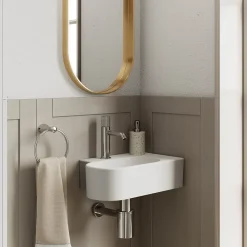 GoodHome Plan vasque lave-mains en céramique, l.47,5 x H.13,3 x P.29,5 cm, blanc, Levanna