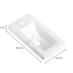 Plan Vasque Lave-Mains|Homesight Plan vasque lave-mains en céramique l.44,2 x H.5 x P.23,2 cm, effet marbre blanc,