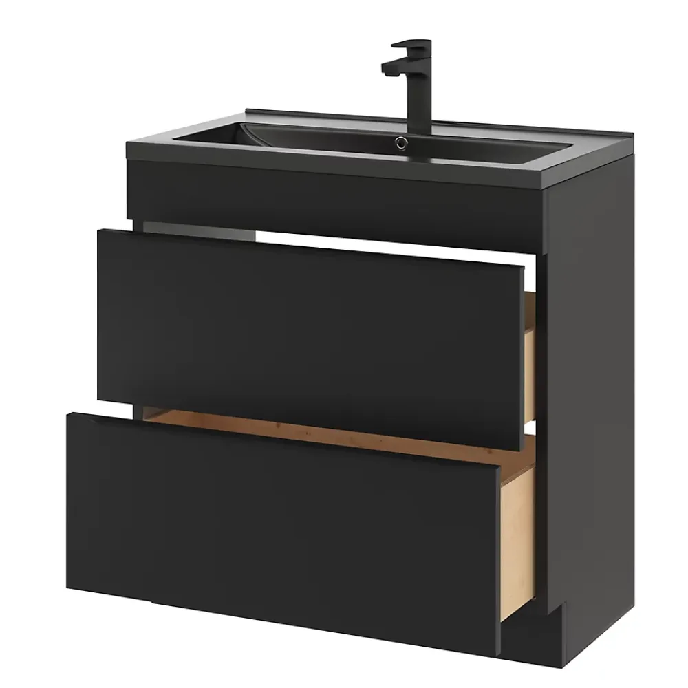 Plan Simple Vasque|GoodHome Plan vasque noir Nira 80 cm