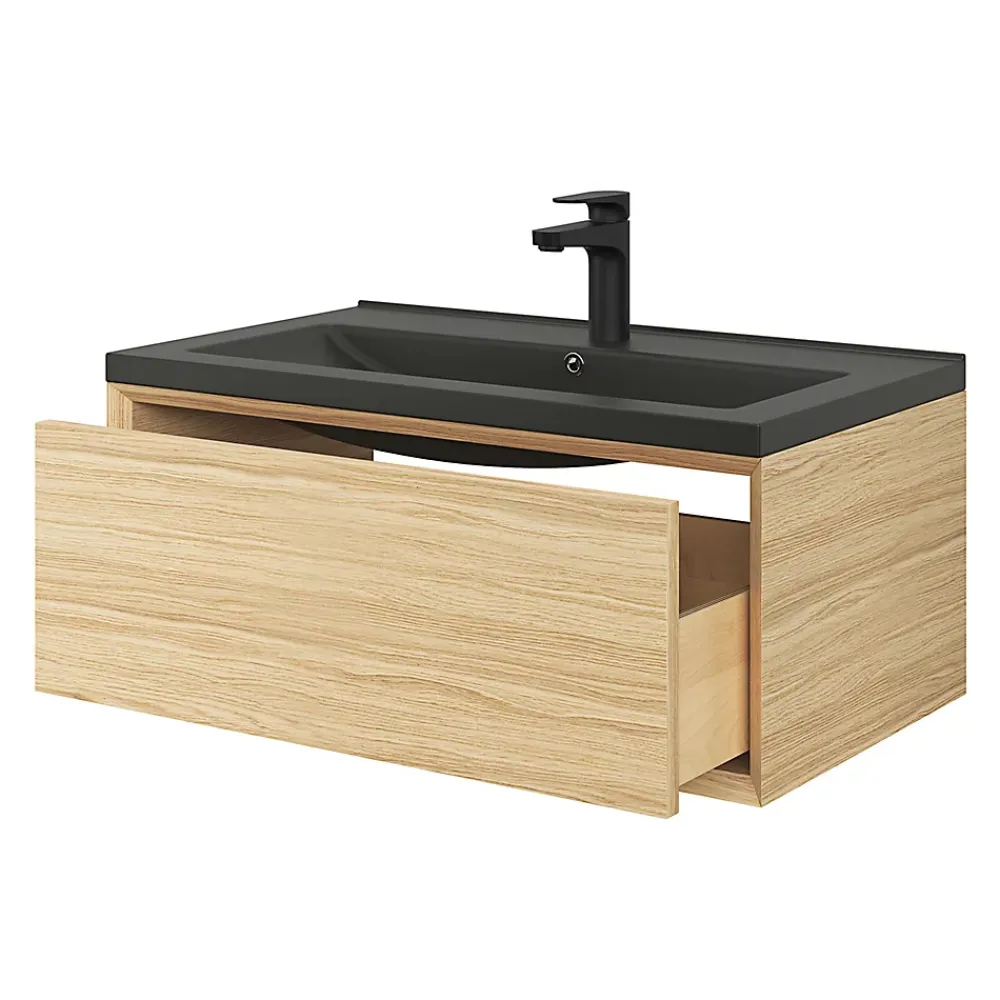Plan Simple Vasque|GoodHome Plan vasque noir Nira 80 cm