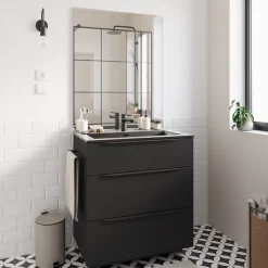 Plan Simple Vasque| Plan vasque noir mat en résine l.80 cm, Pamili