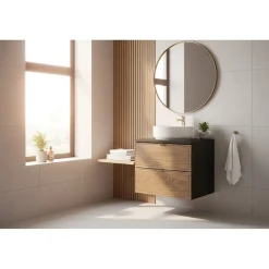 Meublorama Plan vasque noir SAVIA 60 cm Plateau de 60 cm pour meuble sous vasque